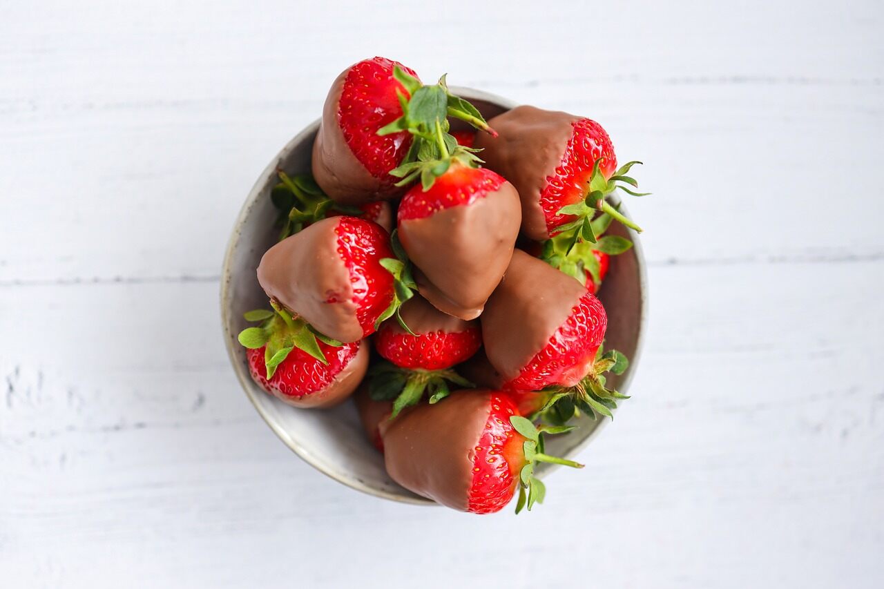Frozen strawberries dipped in chocolate